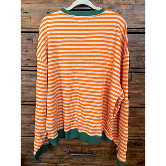 Free People We The Free Oversized Striped Crewneck Sweatshirt NWOT Orange/Green - Picture 4 of 8